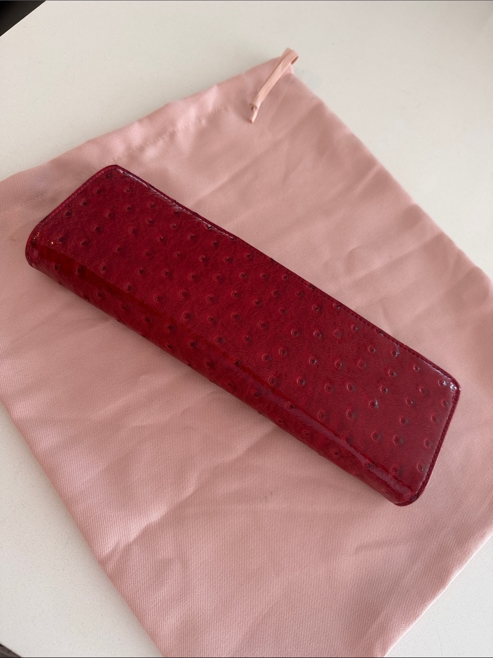 Red Faux-Ostrich Key & Card Holder - Women’s Slim Organizer